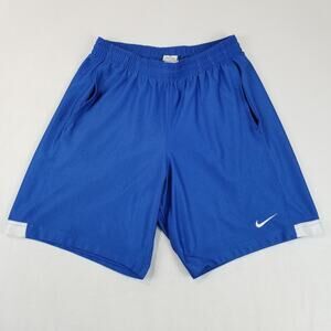VTG Nike Basketball Shorts Mens Med Blue Shiny Dazzle 9" Pockets Drawstring Y2K